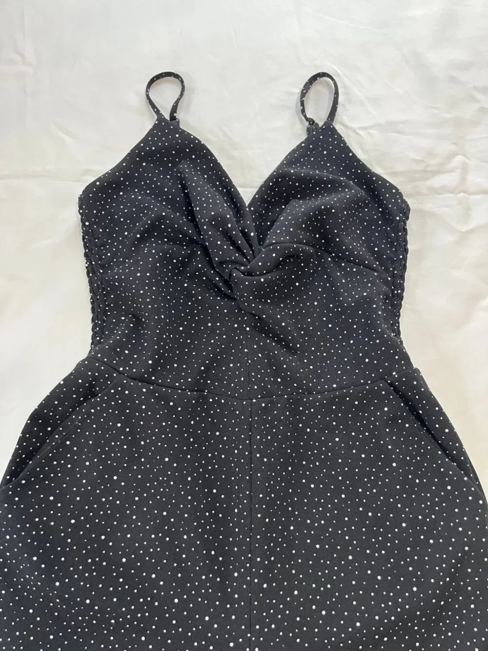 Allison Joy Black White Polkadot Jumpsuit with Pockets - Picture 3 of 7
